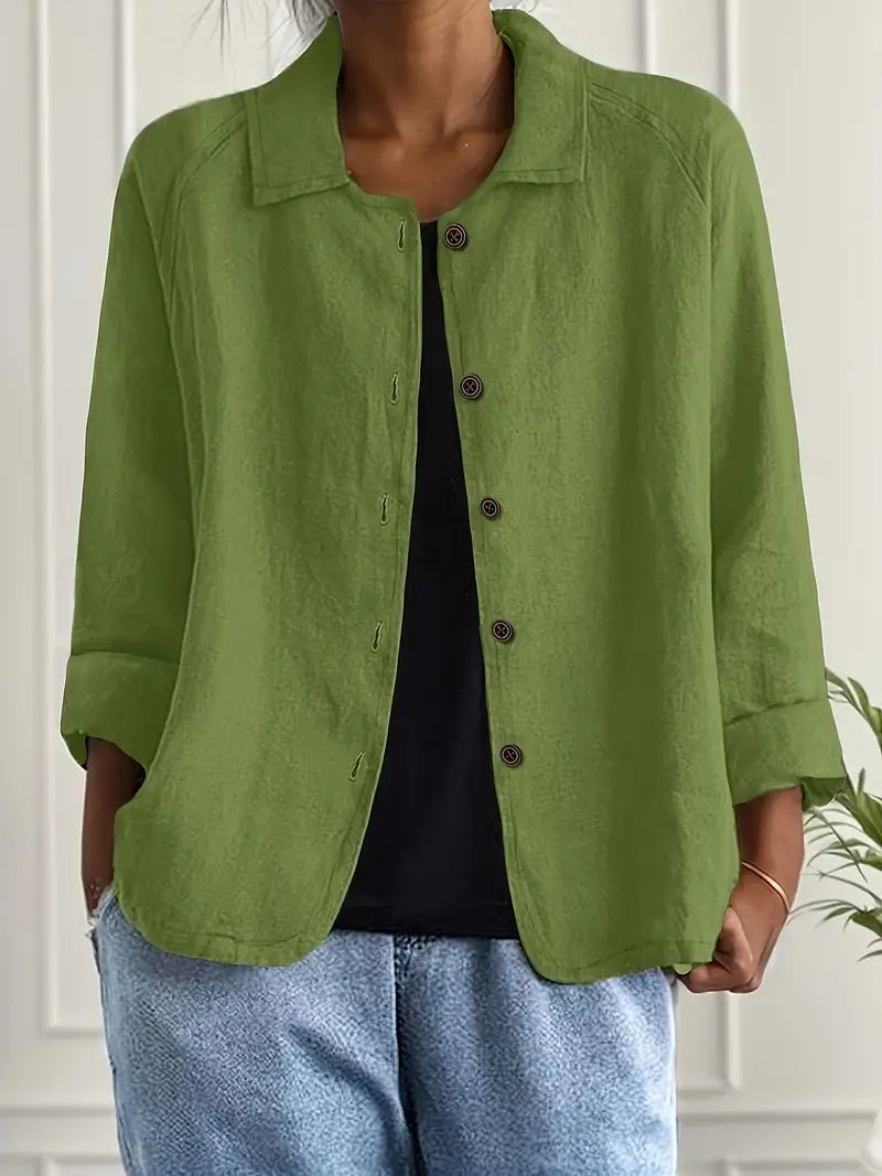 Linen Shirt Men Women Relaxed Fit Three Quarter Sleeve Button Front Top