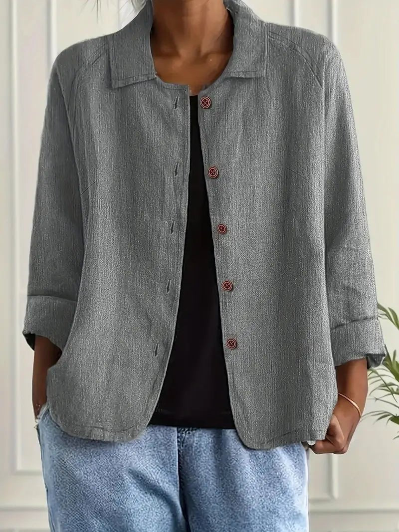 Linen Shirt Men Women Relaxed Fit Three Quarter Sleeve Button Front Top