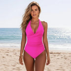 One Piece Swimsuit Women Halter Twist Front Ruched | Amara
