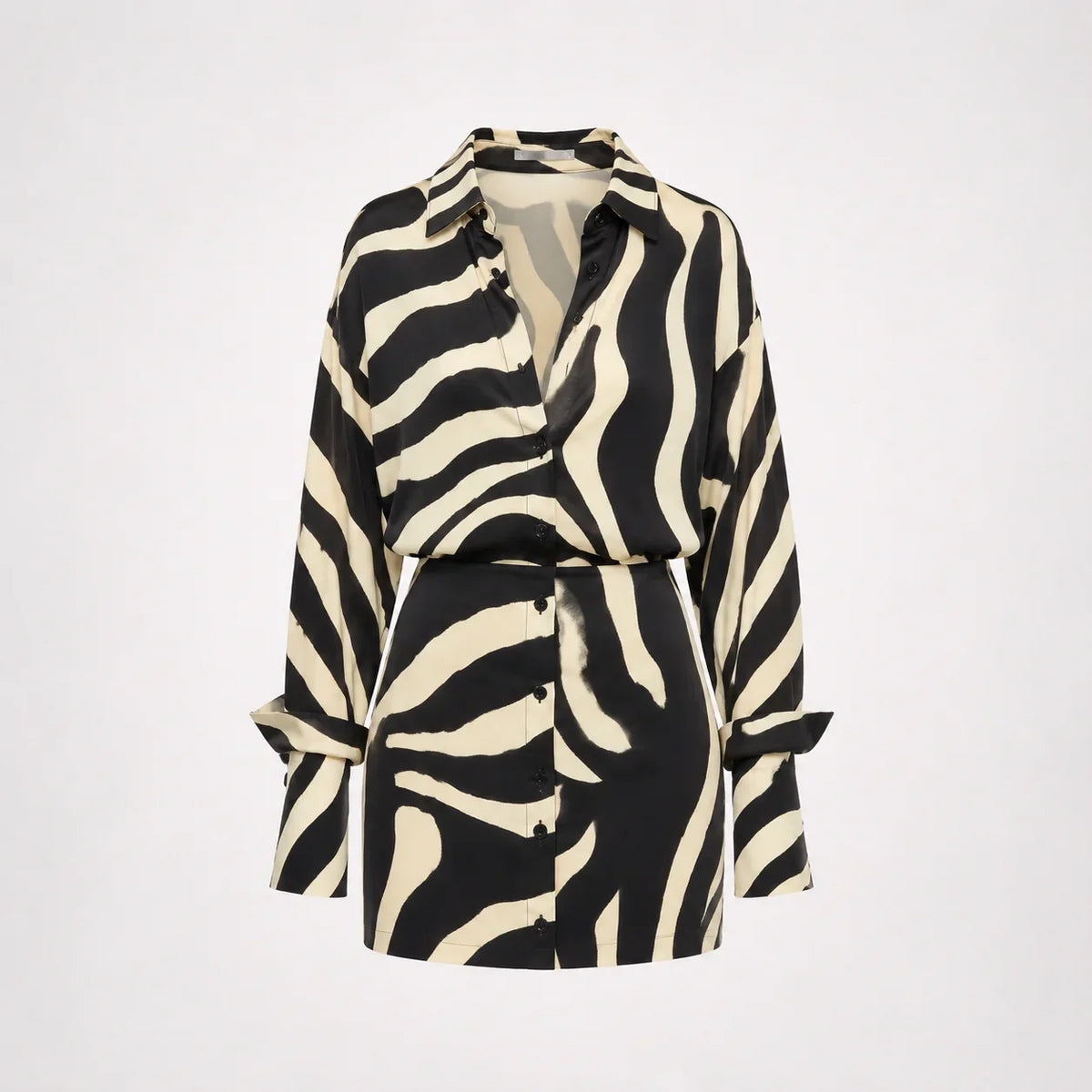 Womens Shirt Dress | Mini Zebra Print Button Long Sleeve Collared