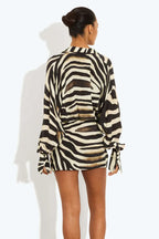 Womens Shirt Dress | Mini Zebra Print Button Long Sleeve Collared
