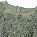 Cocktail Dress Women Midi Lace Embroidered Chiffon Elbow Sleeve