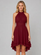 Cocktail Dress Women Halter Neck Mini Chiffon Layered Ruffle