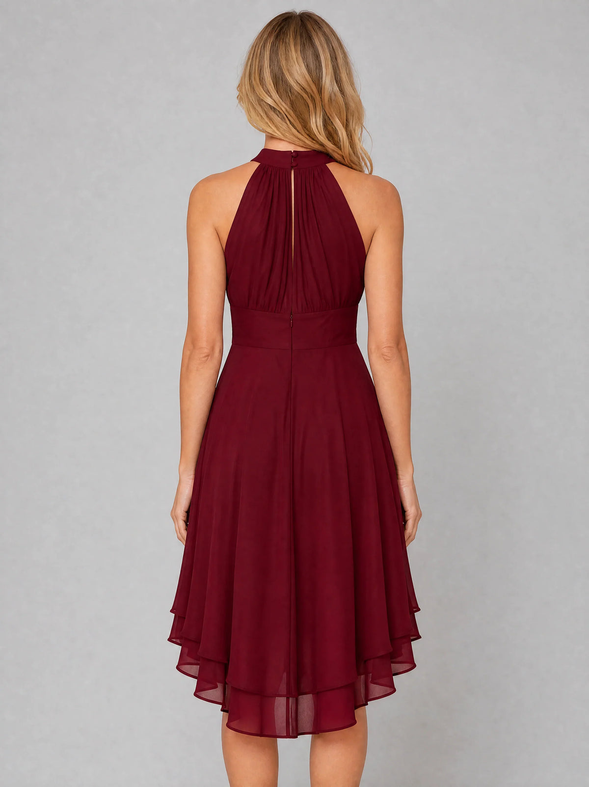 Cocktail Dress Women Halter Neck Mini Chiffon Layered Ruffle
