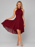 Cocktail Dress Women Halter Neck Mini Chiffon Layered Ruffle
