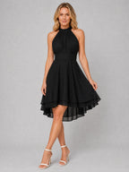 Cocktail Dress Women Halter Neck Mini Chiffon Layered Ruffle