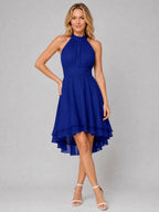 Cocktail Dress Women Halter Neck Mini Chiffon Layered Ruffle