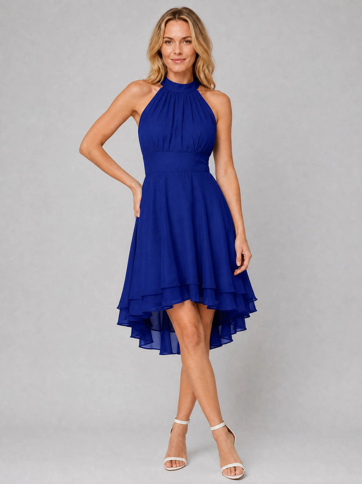 Cocktail Dress Women Halter Neck Mini Chiffon Layered Ruffle