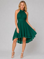 Cocktail Dress Women Halter Neck Mini Chiffon Layered Ruffle
