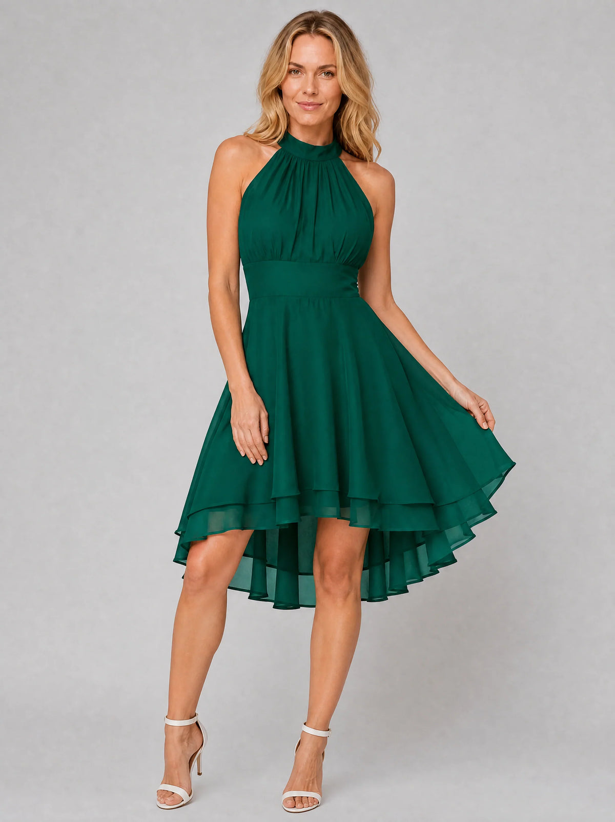 Cocktail Dress Women Halter Neck Mini Chiffon Layered Ruffle