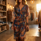 Floral Dress Women Midi Wrap Watercolour Print Flutter Sleeve