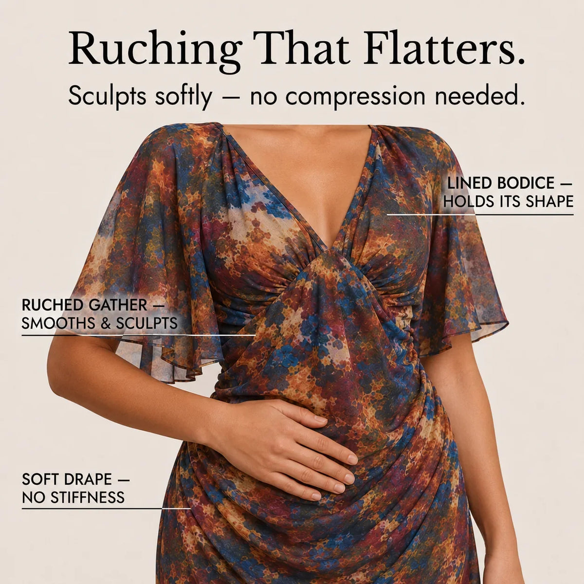 Floral Dress Women Midi Wrap Watercolour Print Flutter Sleeve