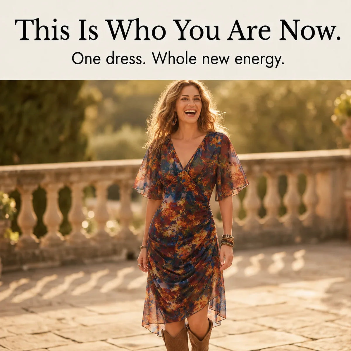 Floral Dress Women Midi Wrap Watercolour Print Flutter Sleeve