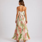Wedding Guest Dress Floral Halter Neck Maxi Watercolour Print | Talia