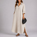 Wedding Guest Dresses Women Linen Maxi Button Front Oversized | Sage