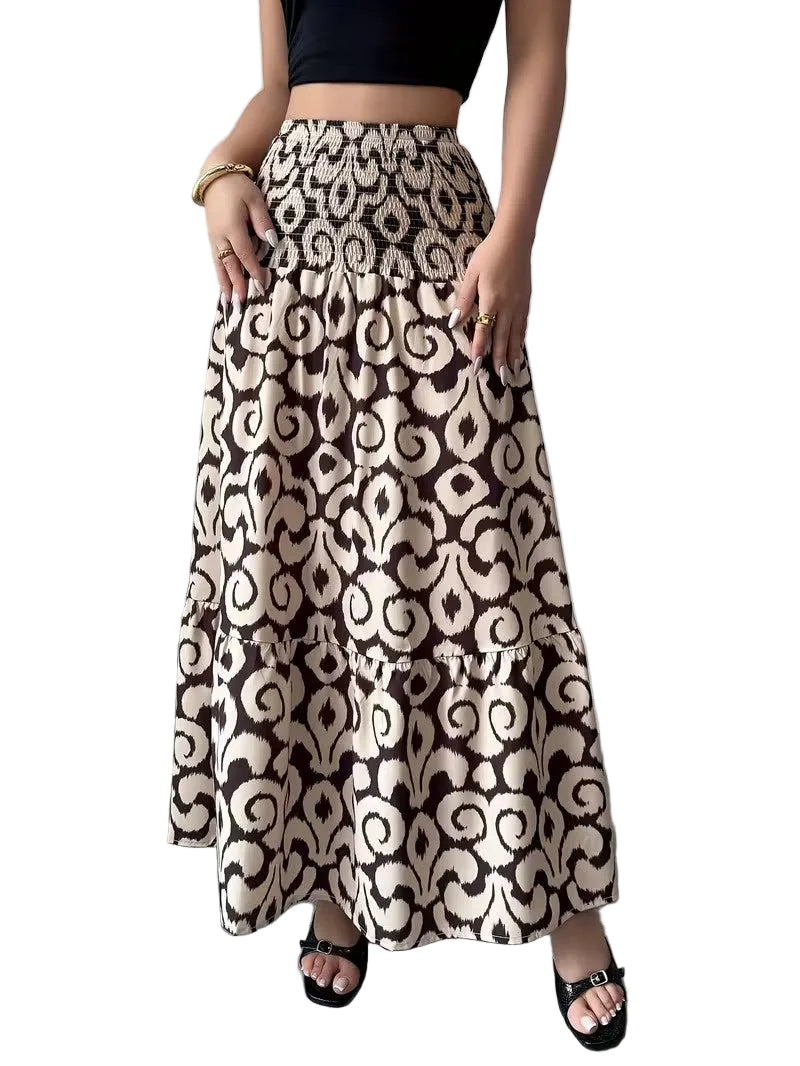Maxi Skirt Women Graphic Print Tiered Flared Hem | Yvaine