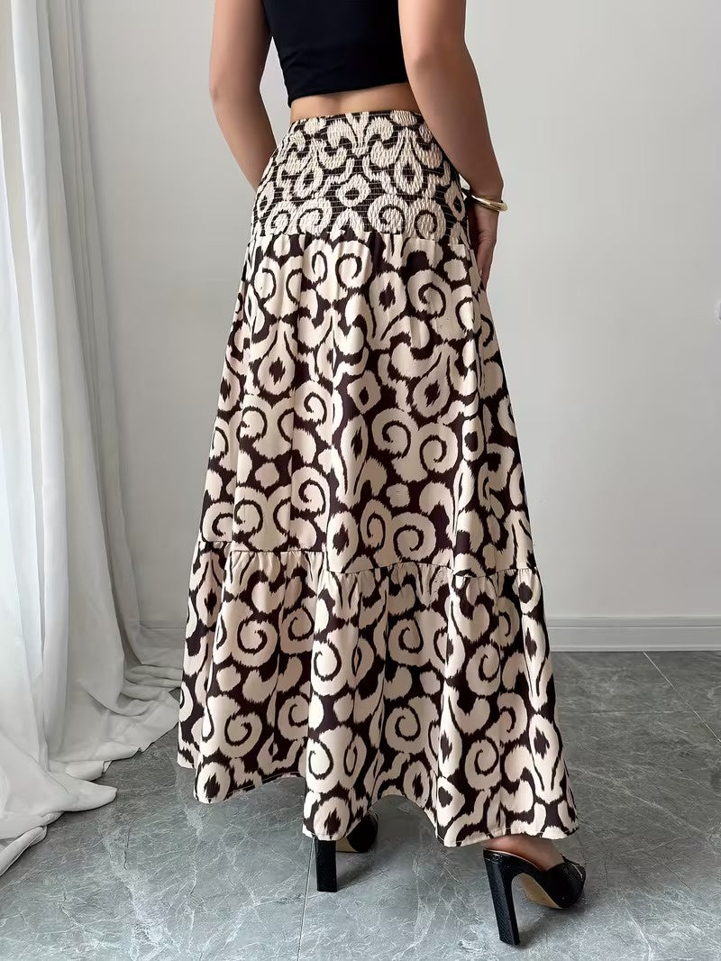 Maxi Skirt Women Graphic Print Tiered Flared Hem | Yvaine