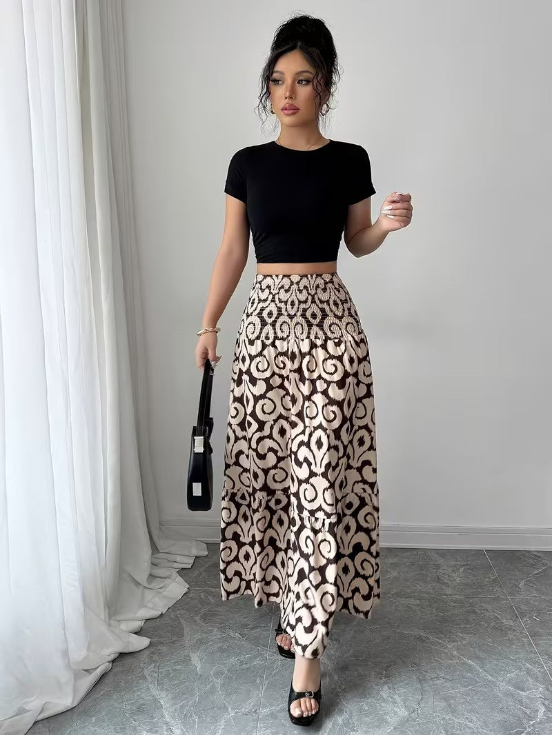 Maxi Skirt Women Graphic Print Tiered Flared Hem | Yvaine