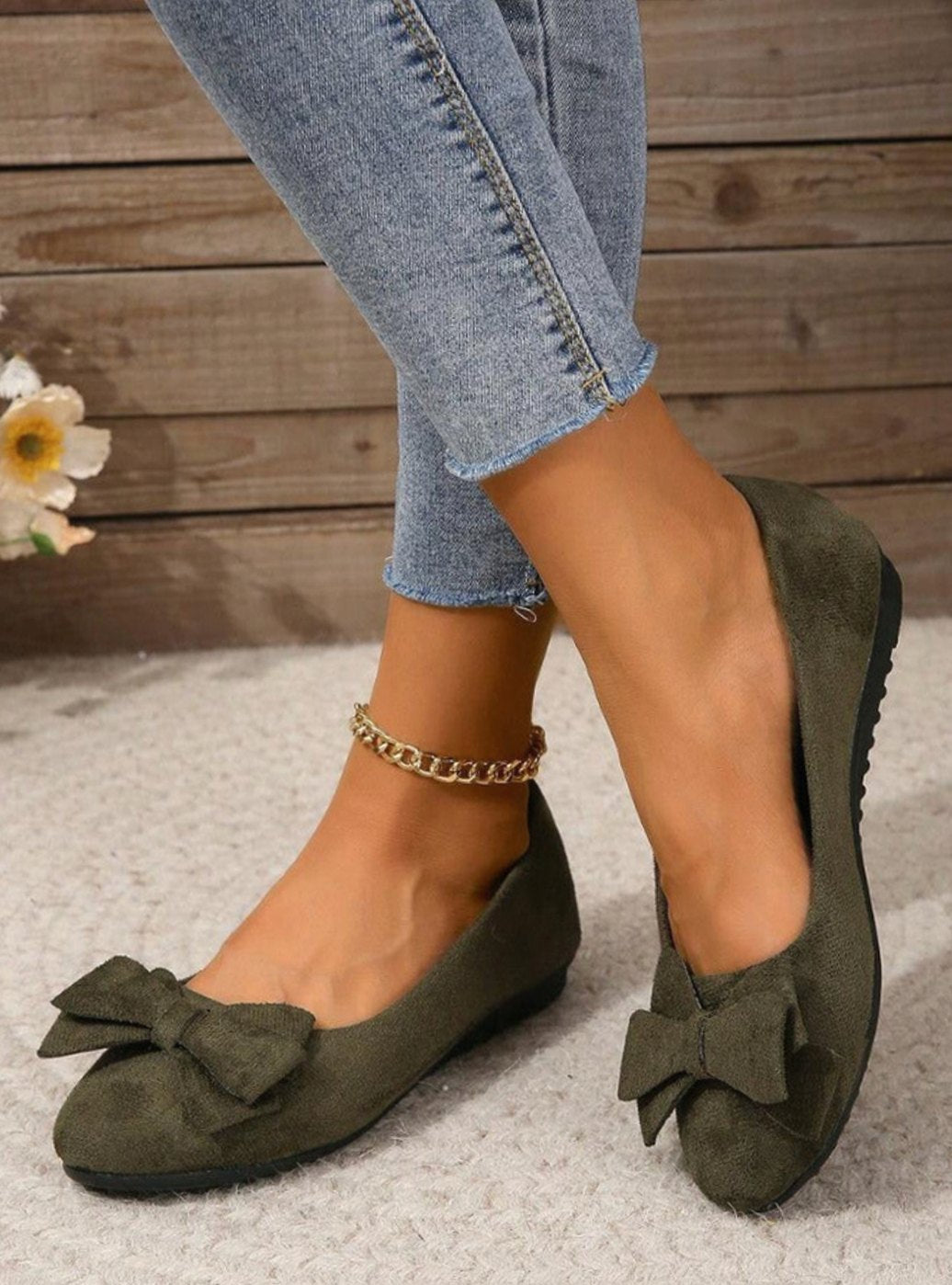 Orthopedic Shoes Women Suede Bow Ballet Flats Cushioned