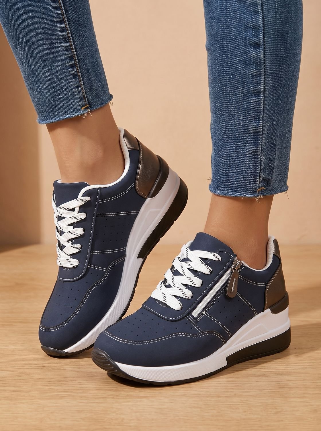 Women Wedge Sneakers Orthopedic Arch Support Cushioned Lace Up