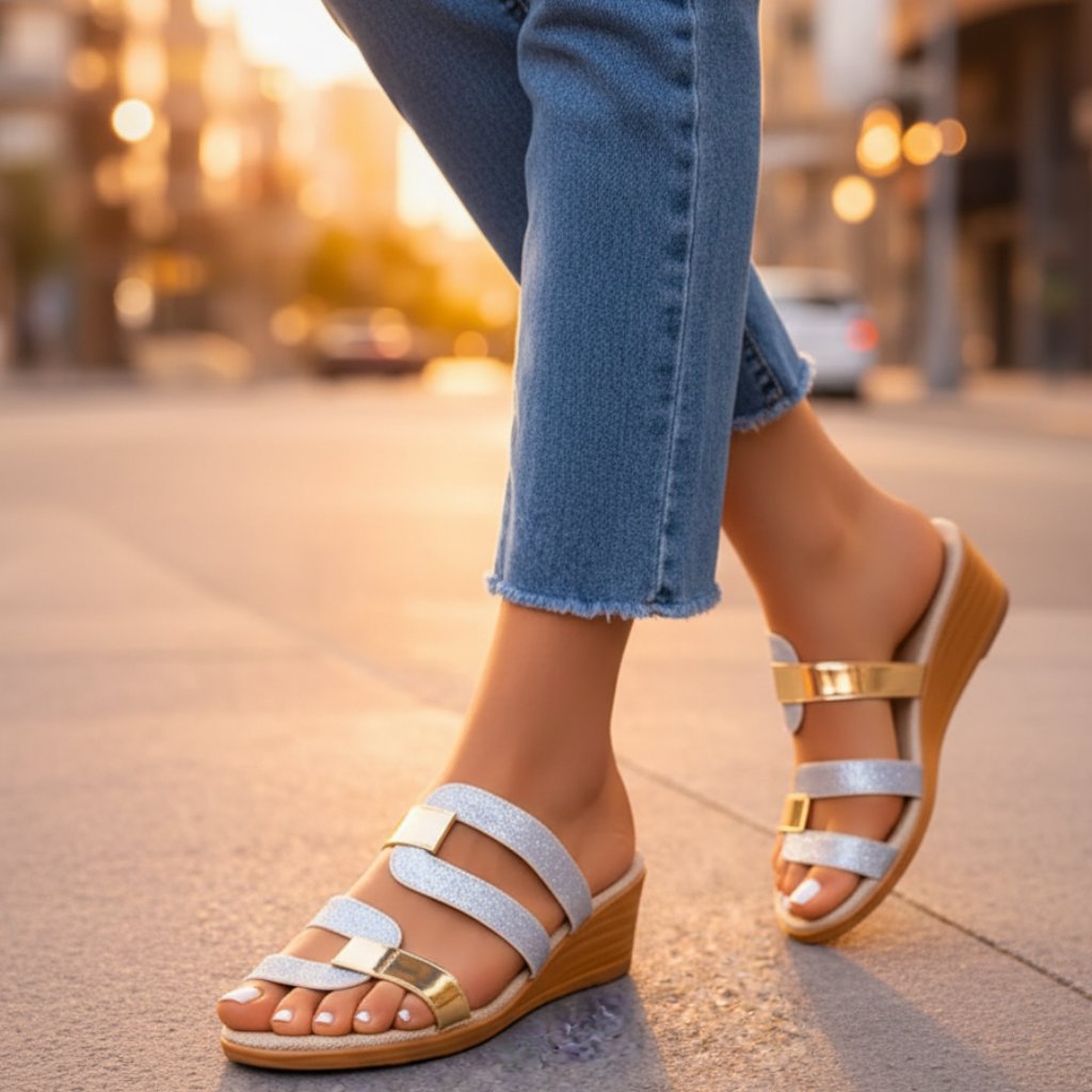 Glitter Orthopedic Sandals for Women | Slip-On Comfort Sandals