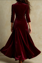 Velvet Dress Women Flared Maxi Three Quarter Sleeve Blazer Style