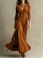 Velvet Dress Women Flared Maxi Three Quarter Sleeve Blazer Style