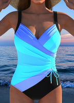 One Piece Swimsuit Women Tummy Control Printed Wrap Neck Slimming