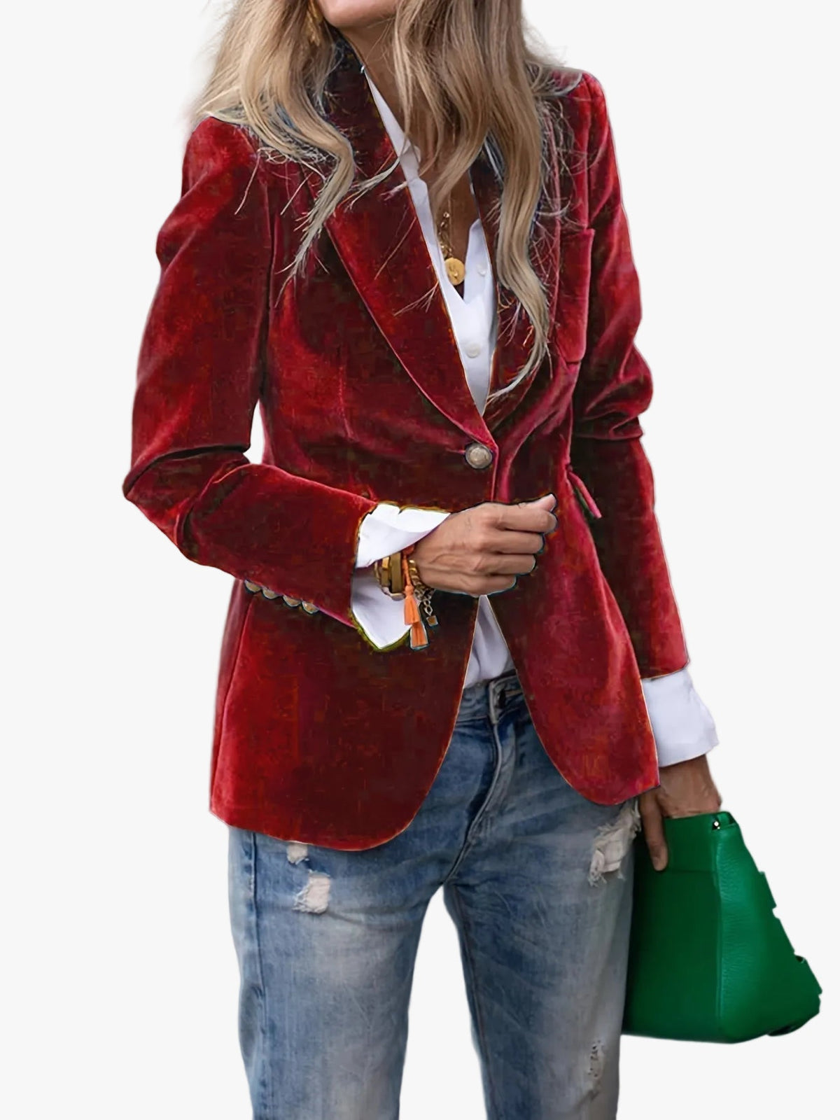 Velvet Blazer Women Notched Lapel Single Button Long Sleeve Winter