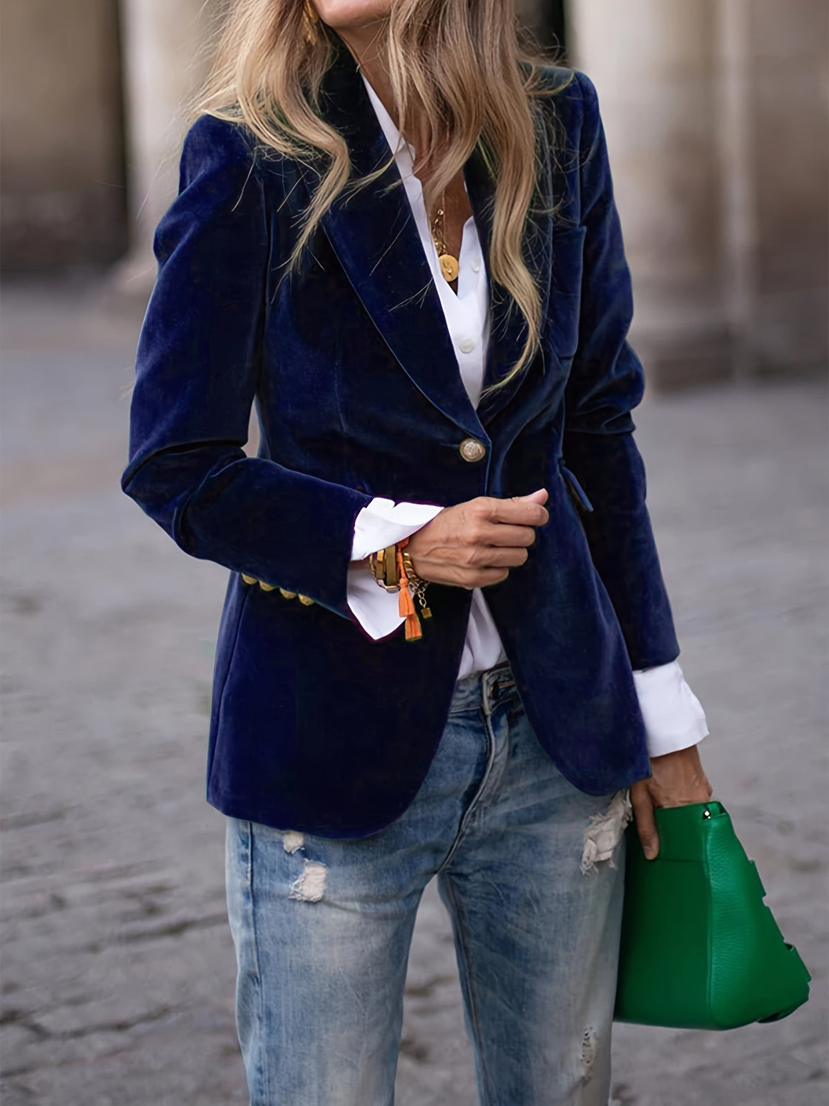 Velvet Blazer Women Notched Lapel Single Button Long Sleeve Winter