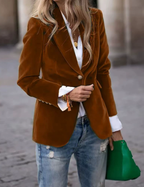 Velvet Blazer Women Notched Lapel Single Button Long Sleeve Winter