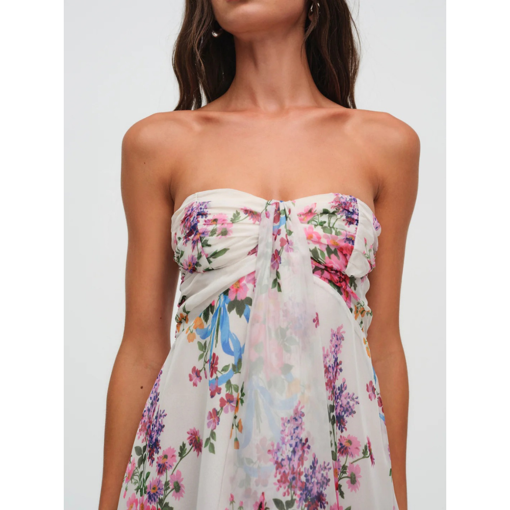 Cocktail Dress Women Floral Strapless Mini Wedding Guest Summer