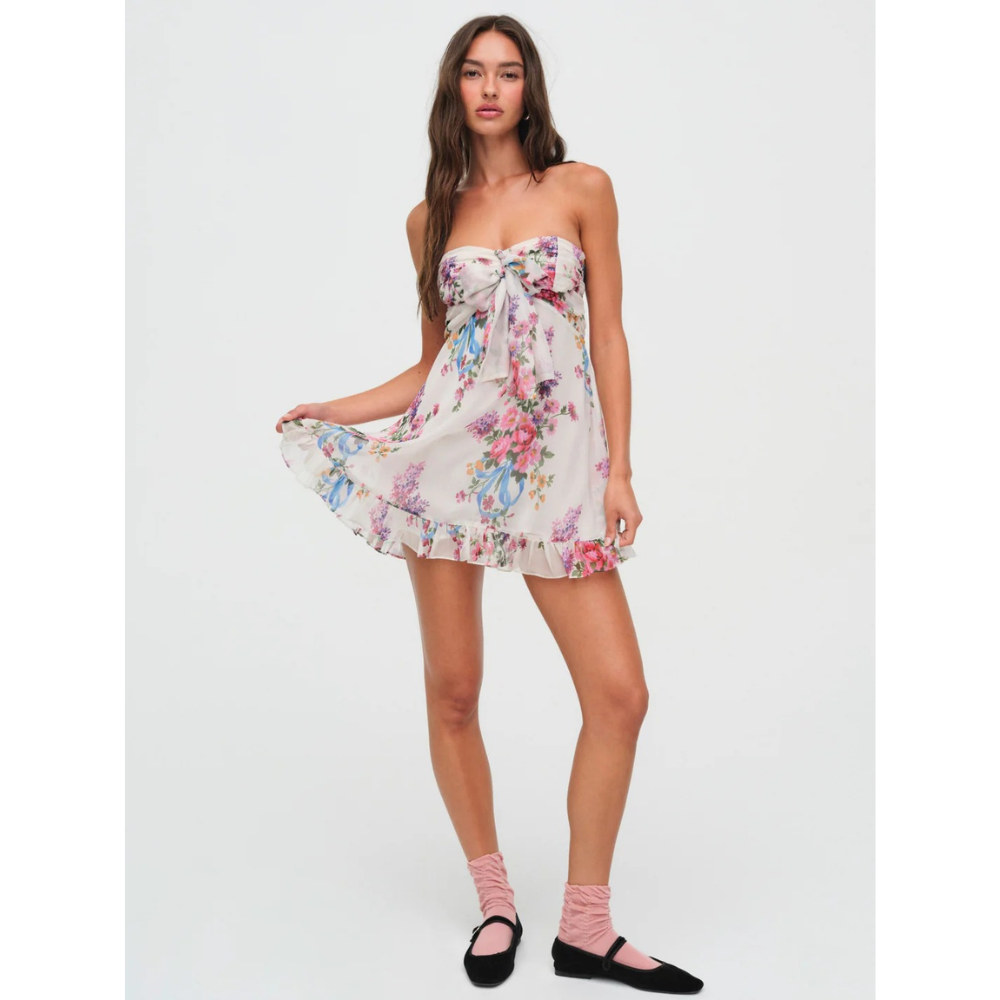 Cocktail Dress Women Floral Strapless Mini Wedding Guest Summer