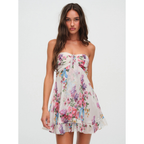 Cocktail Dress Women Floral Strapless Mini Wedding Guest Summer