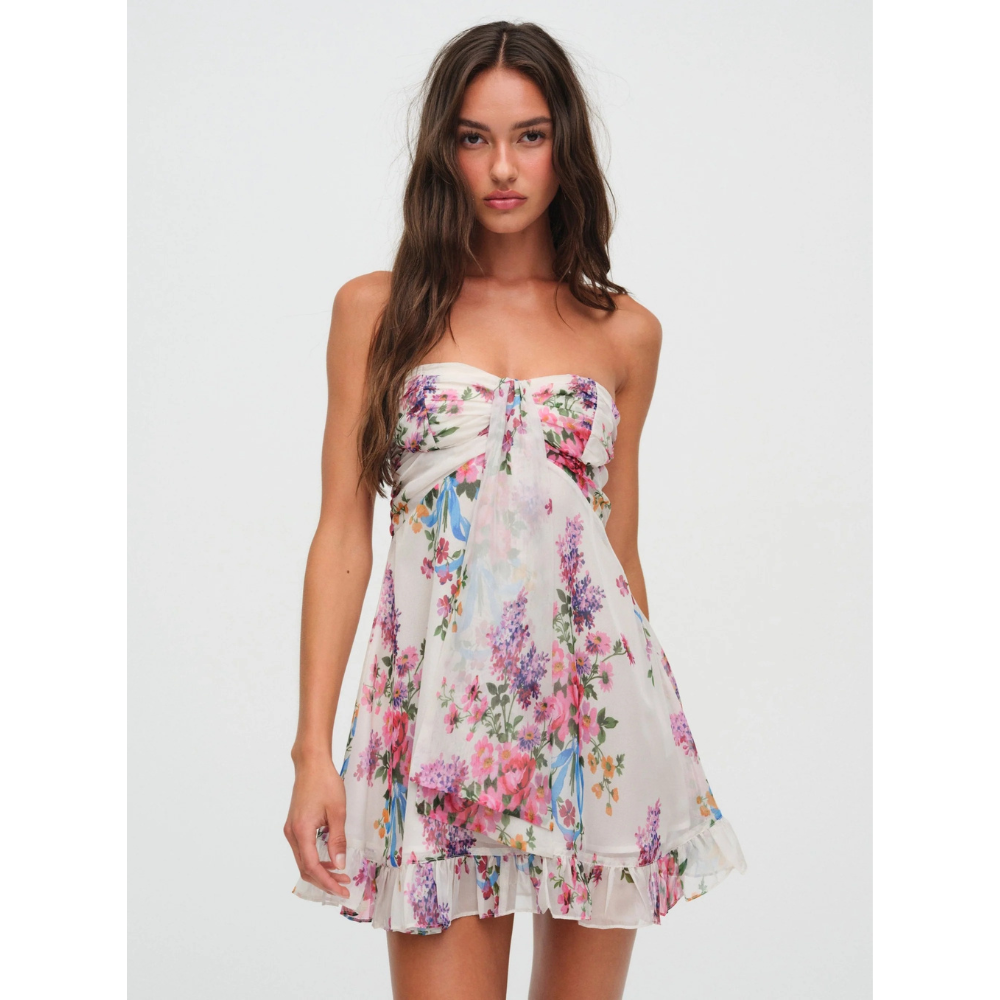 Cocktail Dress Women Floral Strapless Mini Wedding Guest Summer
