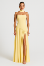 Rhea | Strapless Maxi Dress | High Slit, Asymmetric Waist