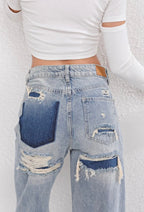 Xena | Women's Ripped Jeans | Vintage, Straight Leg, Light Blue Denim