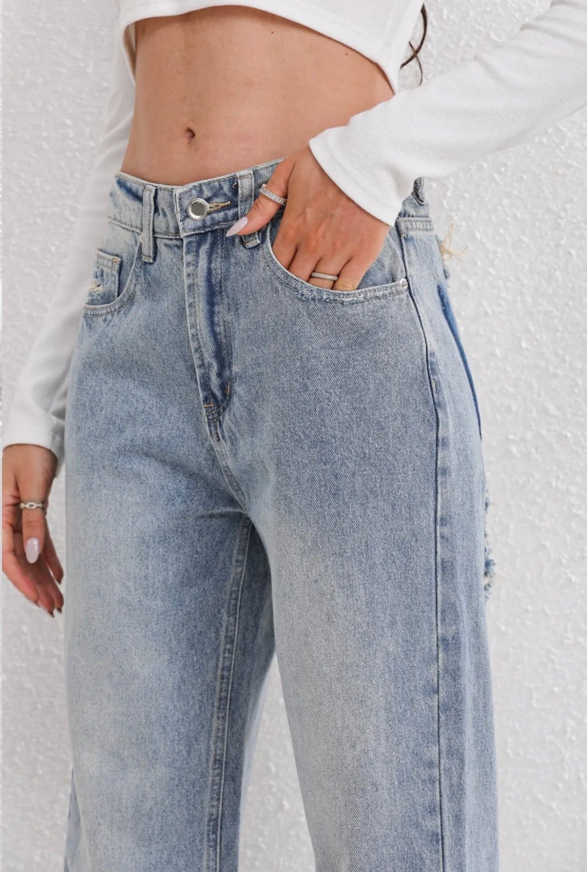 Xena | Women's Ripped Jeans | Vintage, Straight Leg, Light Blue Denim
