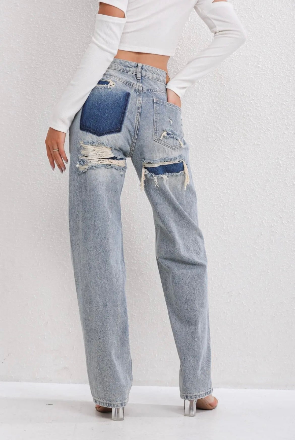 Xena | Women's Ripped Jeans | Vintage, Straight Leg, Light Blue Denim