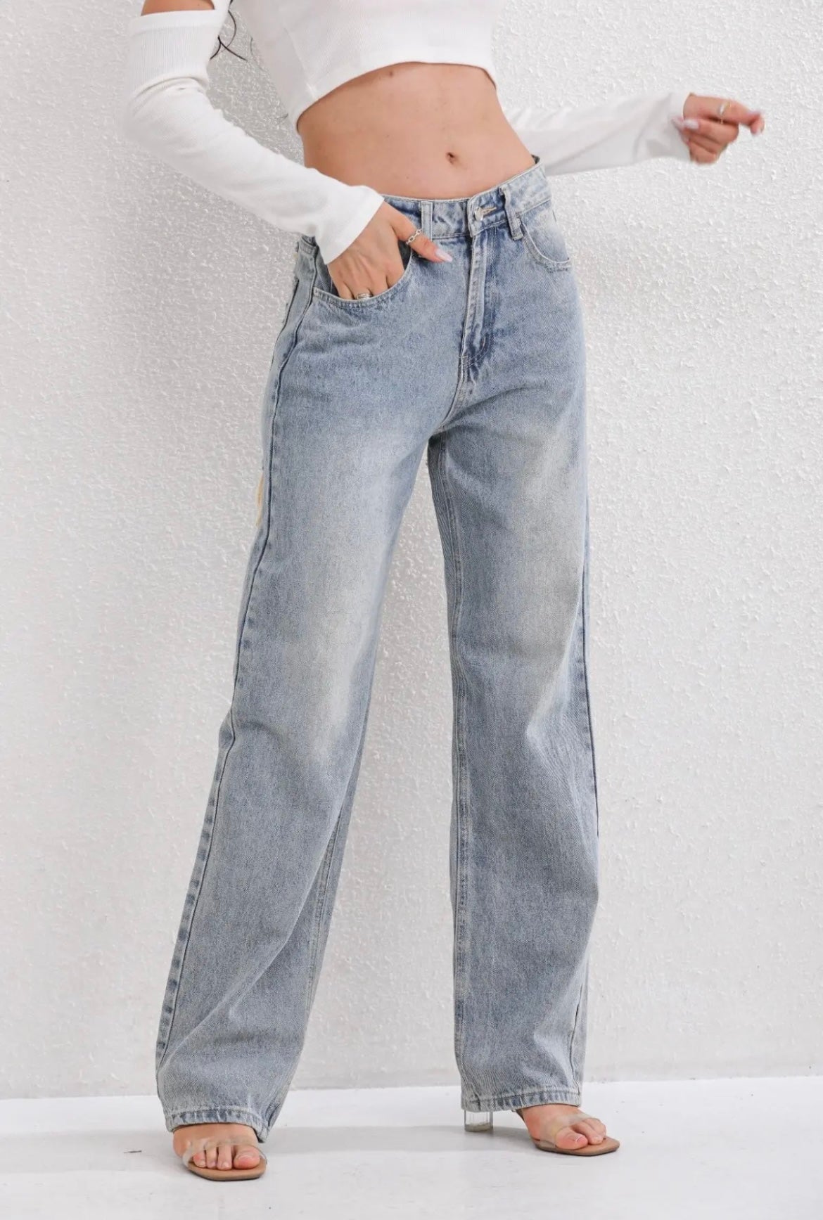 Xena | Women's Ripped Jeans | Vintage, Straight Leg, Light Blue Denim